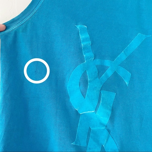Yves Saint Laurent 1990s YSL Velvet logo-print tank top Teal Blue - Picture 4 of 10
